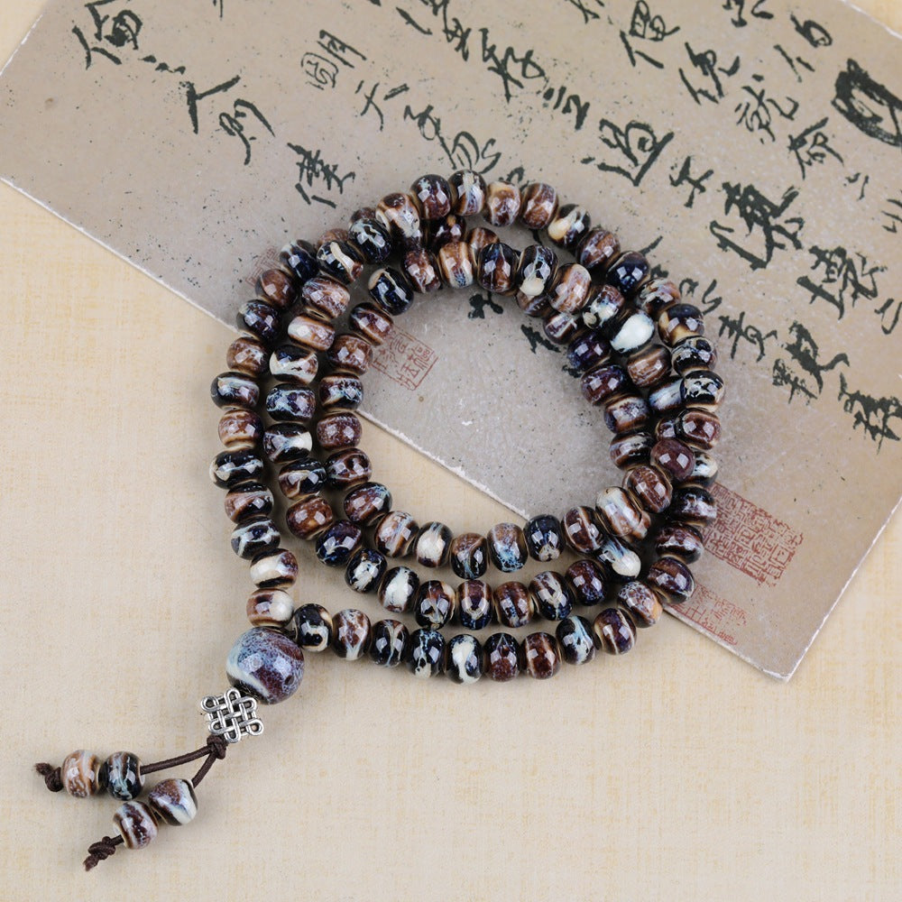 Women's Chinese Style Three-circle Twin Beads Ceramic Bracelet