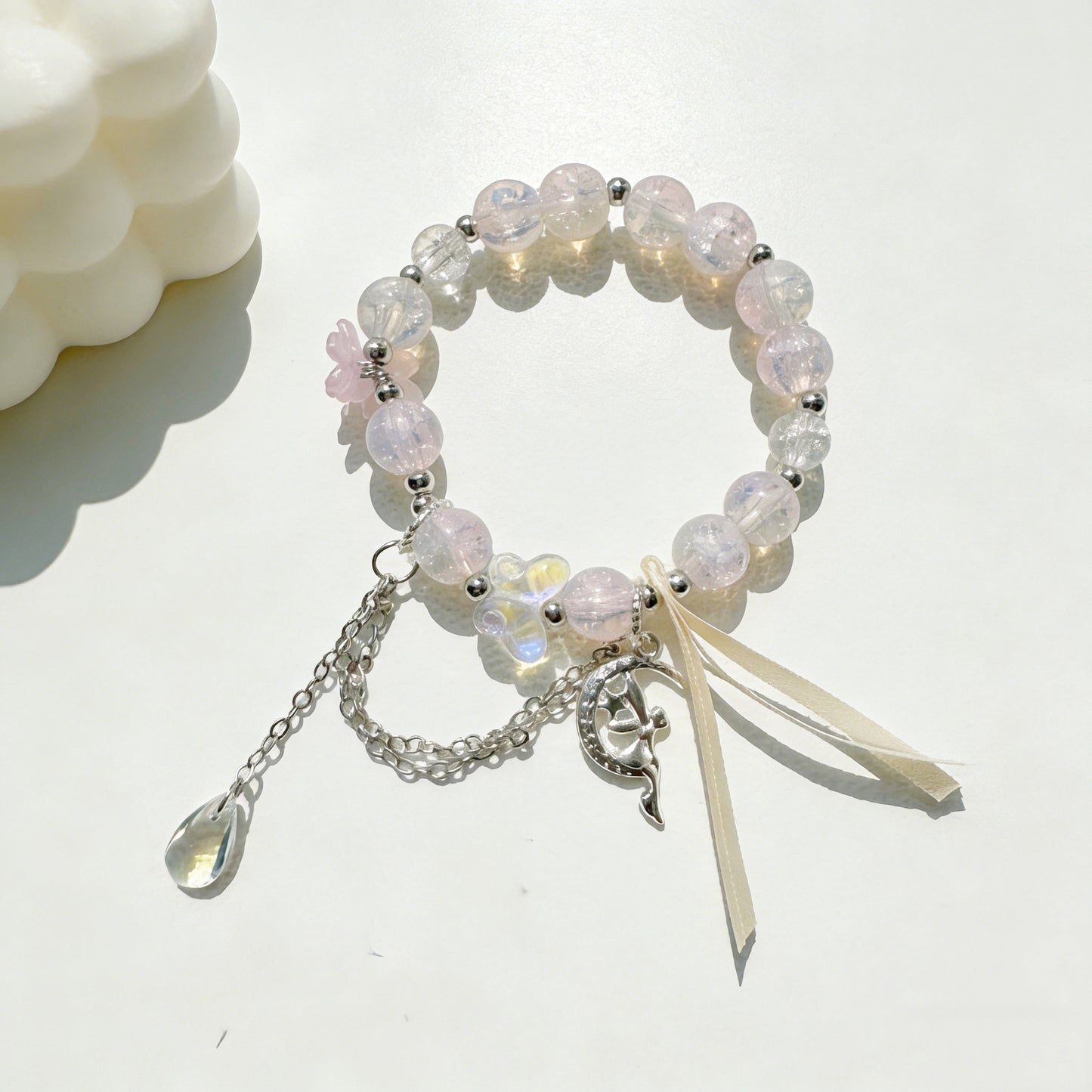 Chinese Style Butterfly Ribbon Glass Female Summer Niche Hot Flower Bracelet