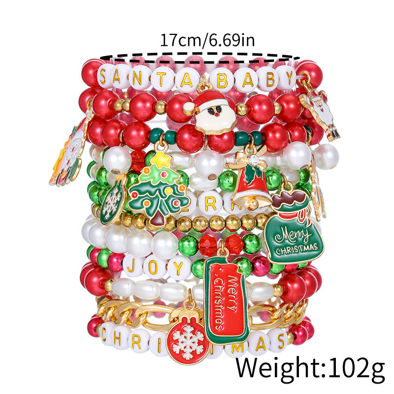 Christmas Pearl Mixed Snowman Tree Suit Bracelets