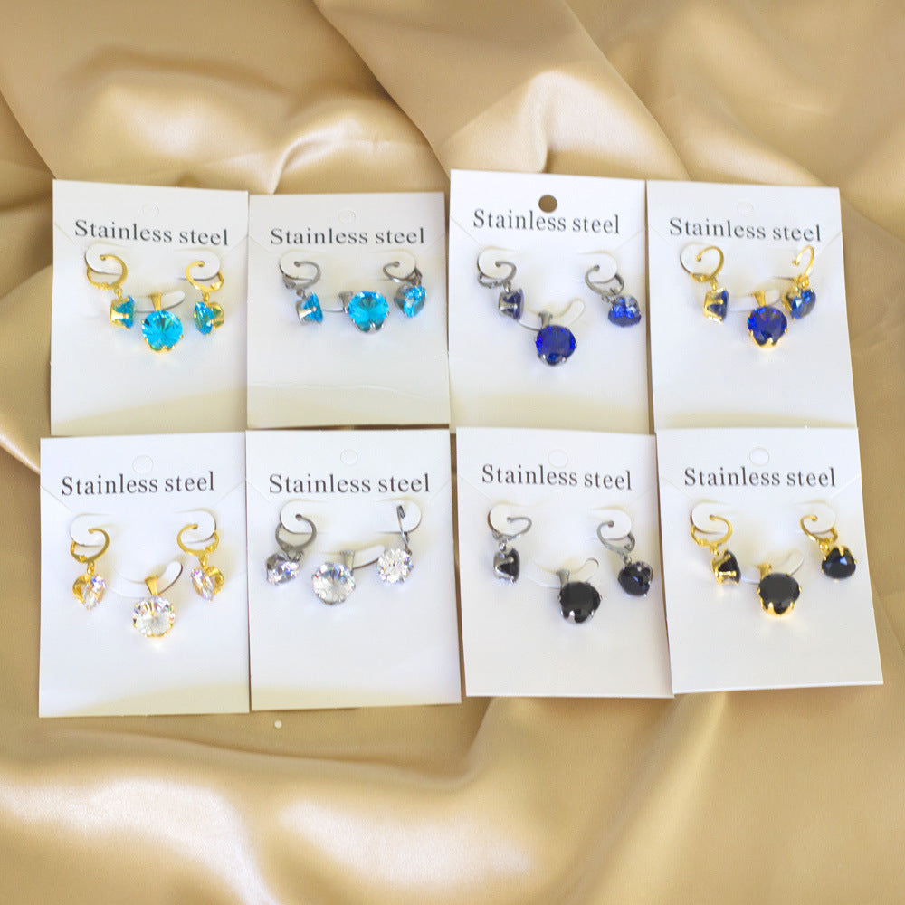 Titanium Steel Round Rhinestone Suite Stainless Jewelry Set