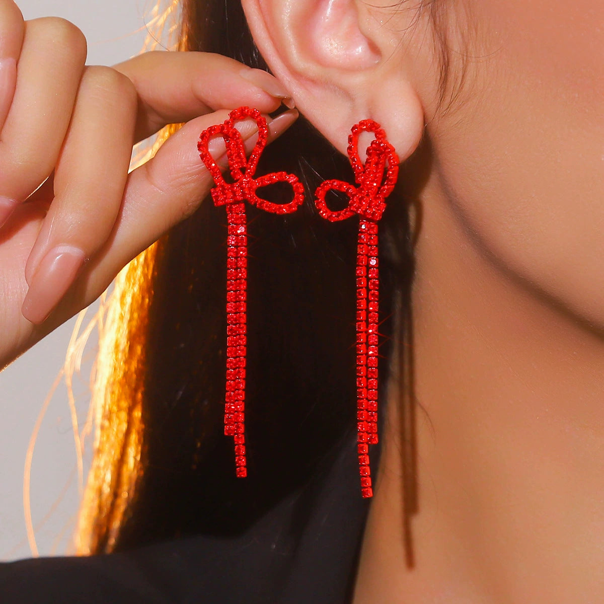Women's Super Flash Rhinestone Long Fringe High-grade Earrings