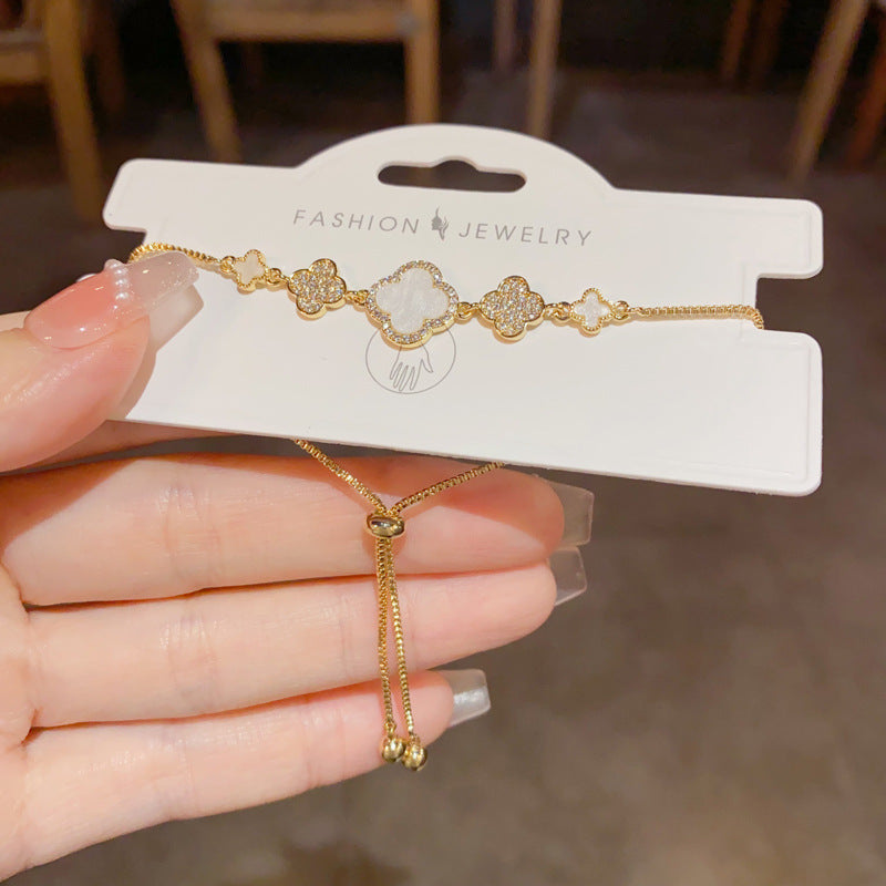 Simple Design Zircon Four-leaf Flower Light Luxury High-grade Bracelets