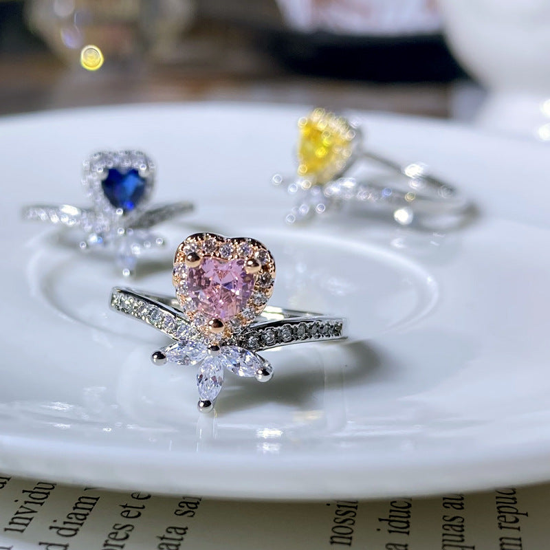 Gems Female Plated Heart Pink Diamond Rings