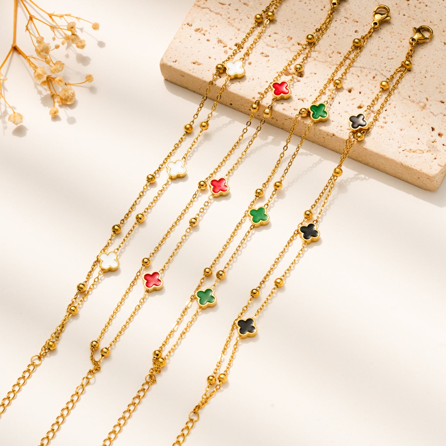 Four-leaf Clover Gold Vacuum Vapor Plating Drip High Fashion Stainless Bracelet