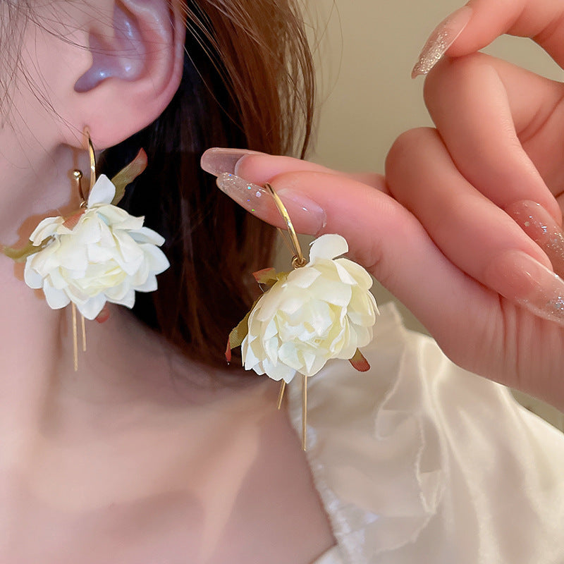 Net Yarn Flowers Tassel Fresh Sweet Earrings