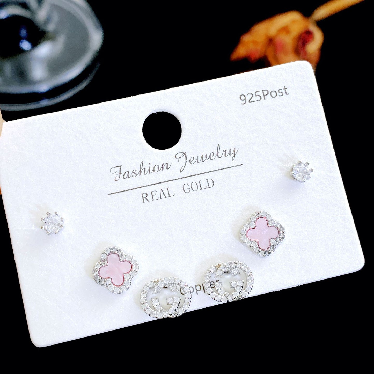 Micro Inlaid Zircon Pearl Commuter Three Pairs Earrings
