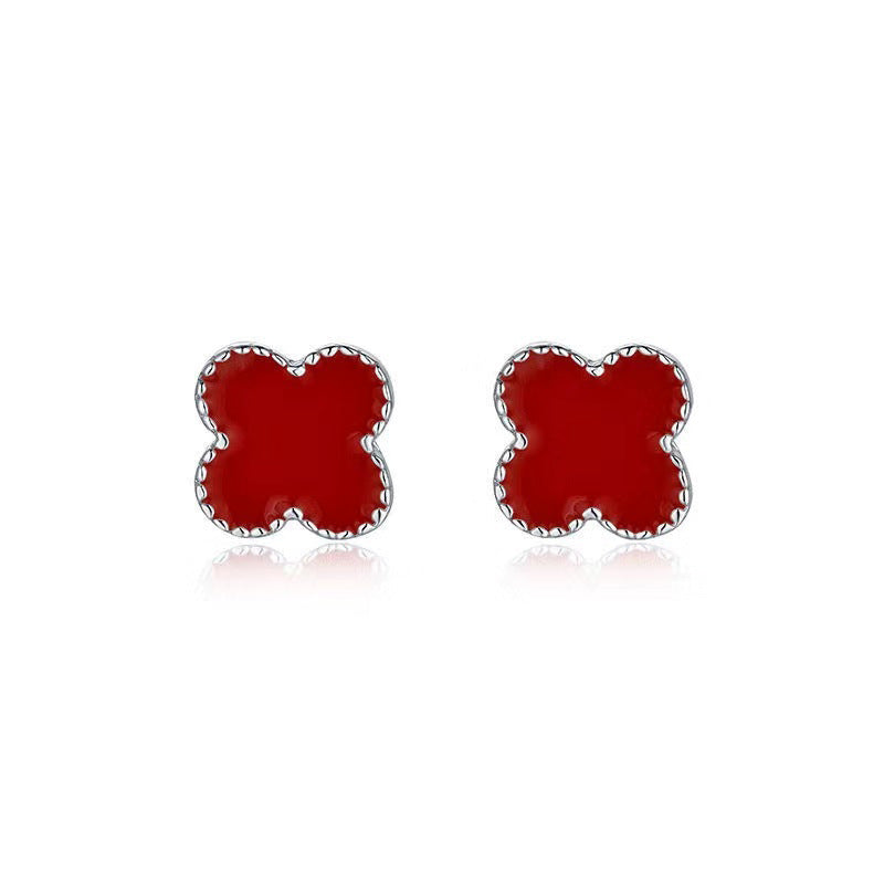 Women's & Men's Sterling Sier Simple Four Leaf Clover Ear Elegant Light Luxury Stud Earrings