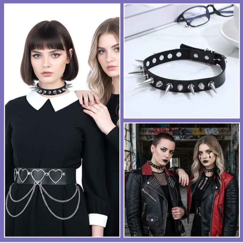 Exaggerated Punk Rock Leather Neckband Couple Collar