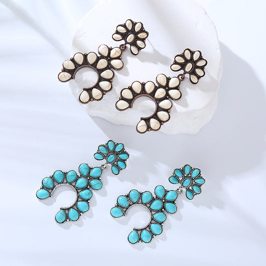 Exaggerated Personality Retro Fan-shaped Turquoise Hollow Rings