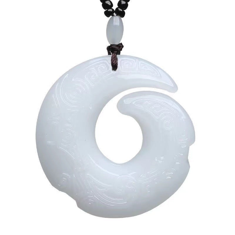 Women's & Men's White Jade Imitation Peace Buckle Live Necklace