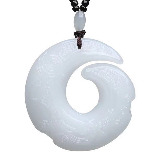 Women's & Men's White Jade Imitation Peace Buckle Live Necklace
