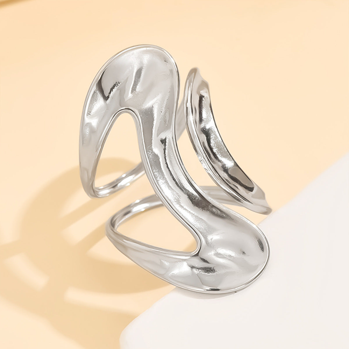 Steel Exaggerated Geometry Hollow Line Open Rings