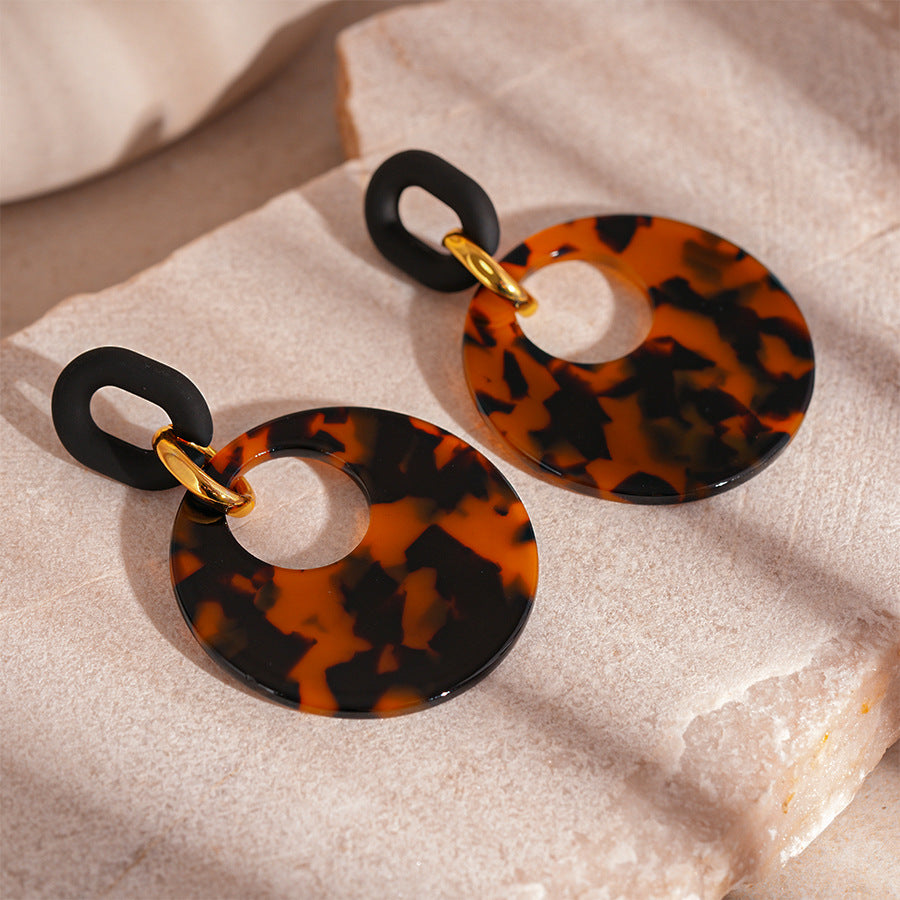 Women's Leopard Print Resin Circle Heart Geometric Earrings