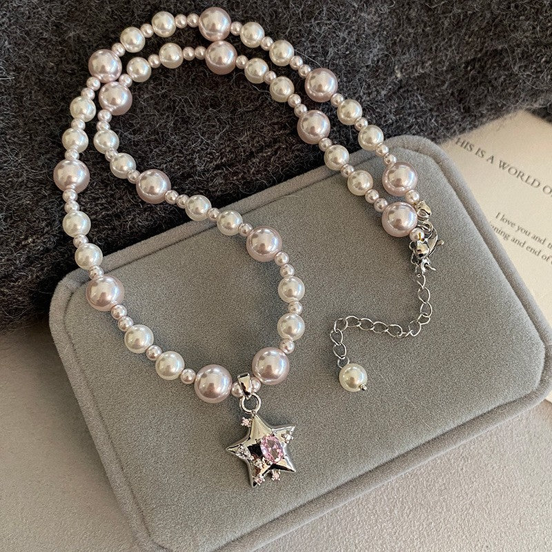 Women's Rose Square Diamond Pearl Light Luxury Necklaces