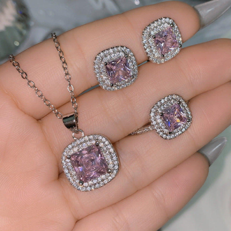 Women's Blue Red Yellow Green Purple White Gemstone Zircon Princess Jewelry Set