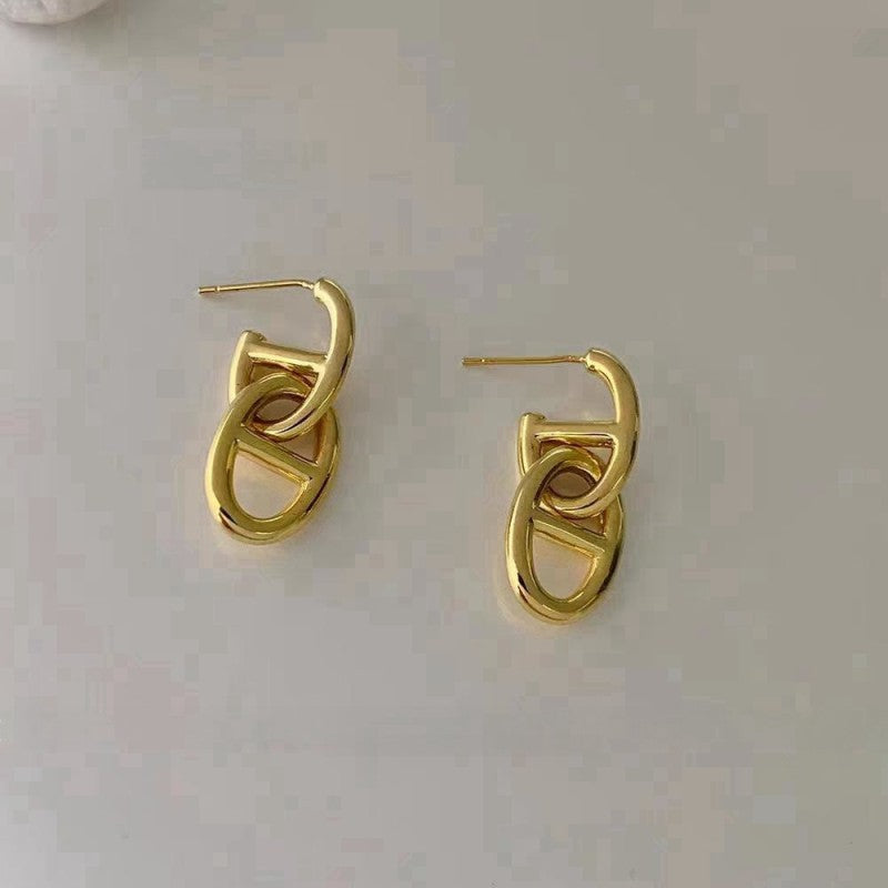 Light Luxury Double Full Diamond Niche Geometric Gold Sier Two-color Stud Earrings