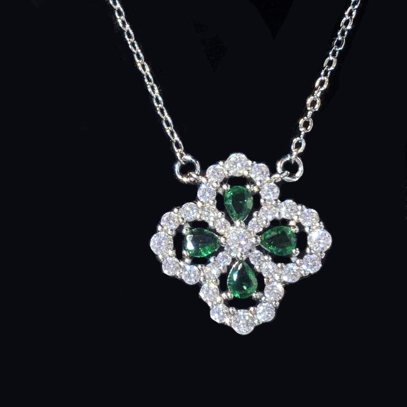 Women's Classic Rainbow Four Leaf Clover Ear Simple Plated Bright Zirconium Jewelry Set
