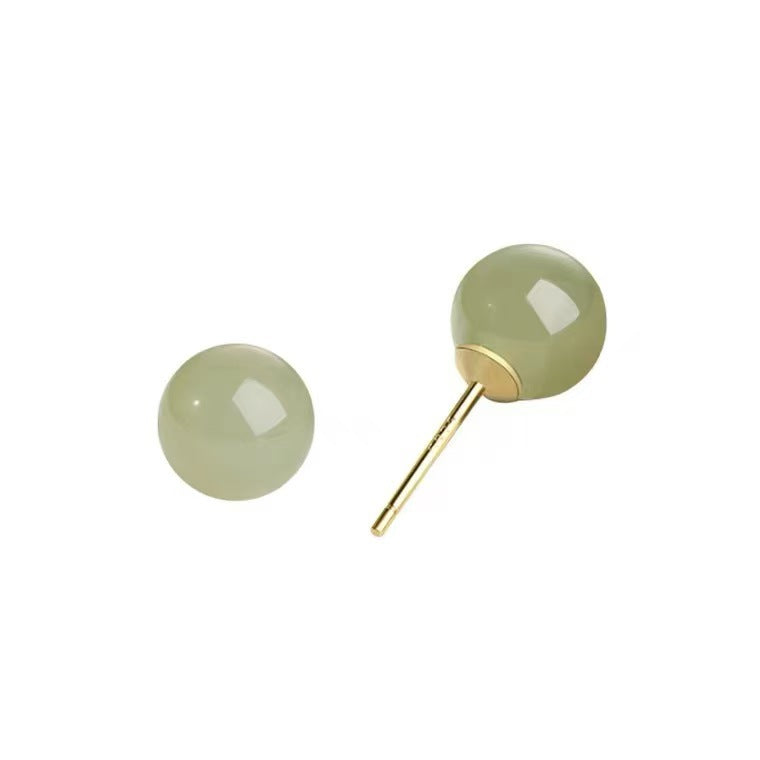 Sterling Sier Natural Jade Ear Gentle Lady Temperamental Retro Minority Earrings