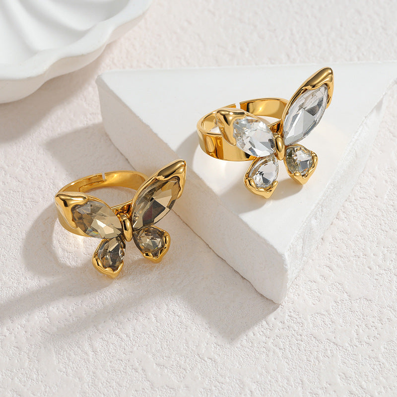 Women's Luxury Zircon Butterfly Gold Fashion Elegant Stainless Steel Jewelry Set