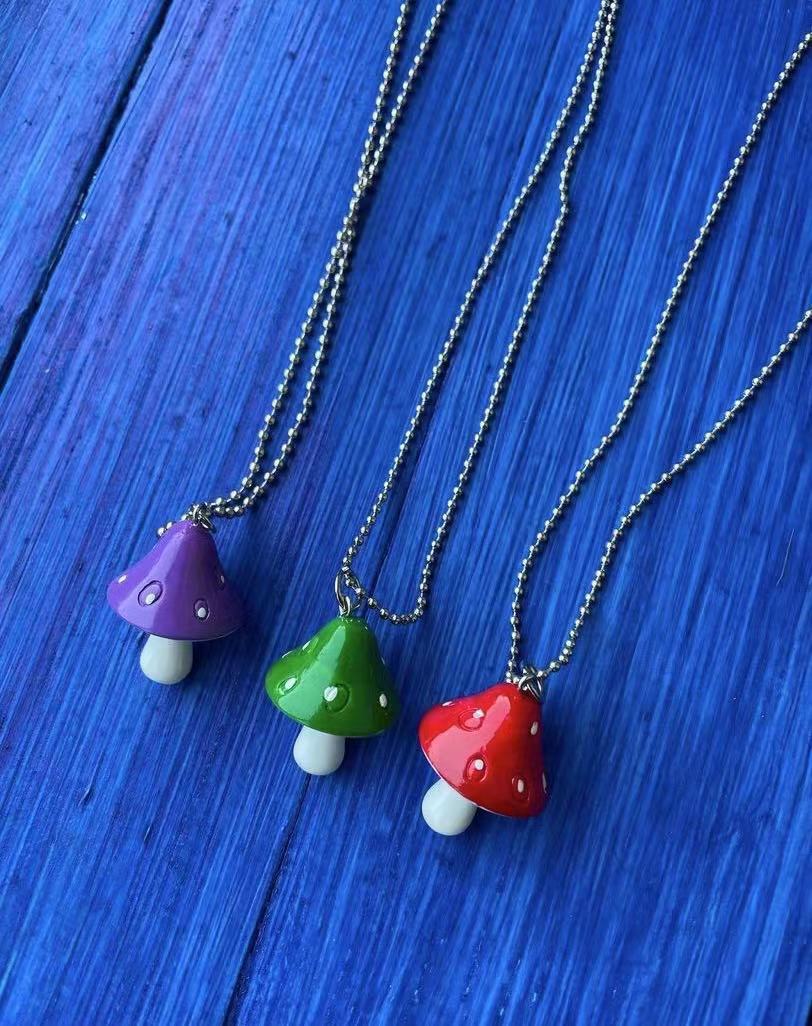 Children's Steel Ball Bead Chain Mushroom Color Hip Hop Necklace