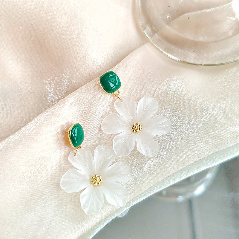 Women's Sier Needle Transparent Acrylic Flower Niche Rings