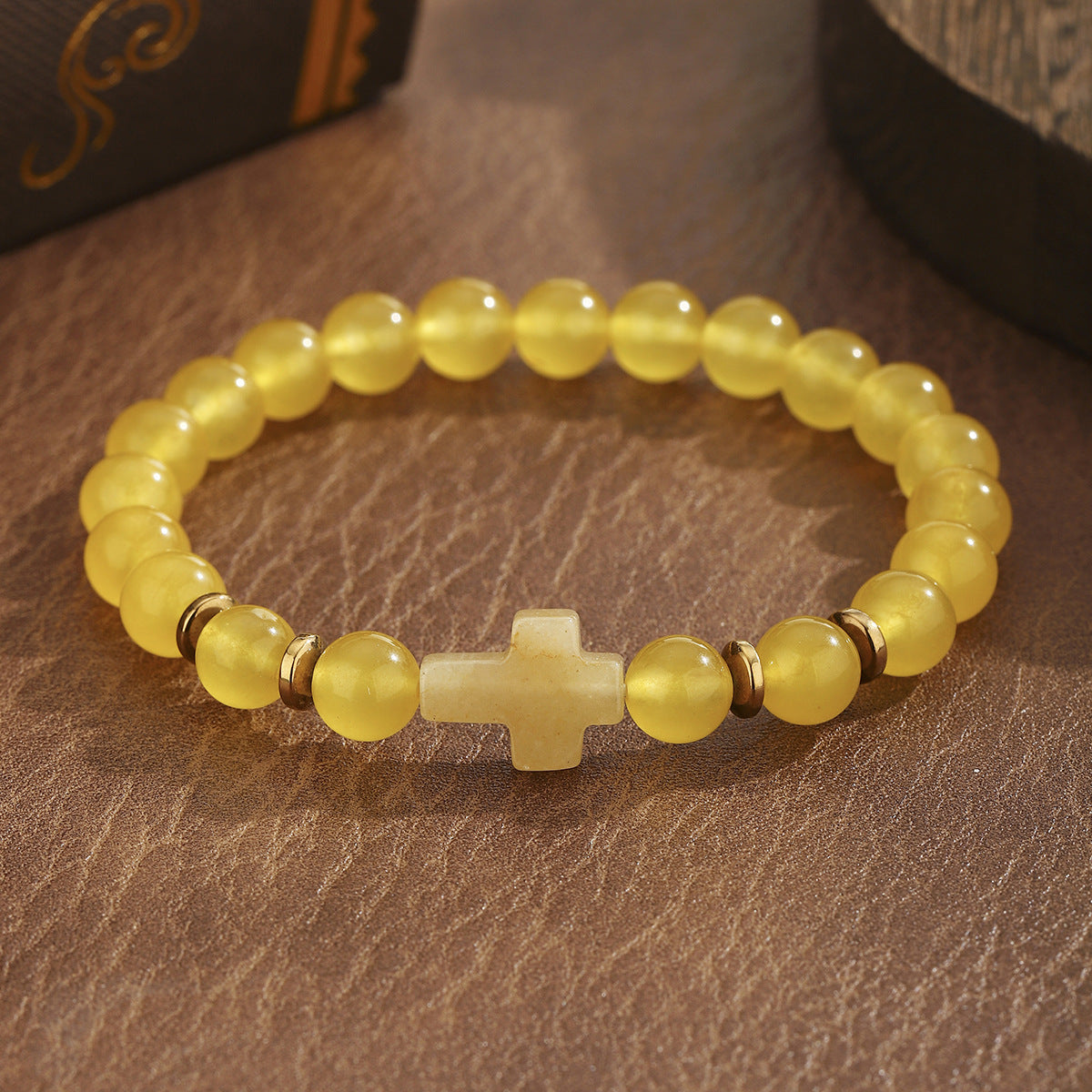 Stone Agate Crystal Cross Elastic Black White Bracelets