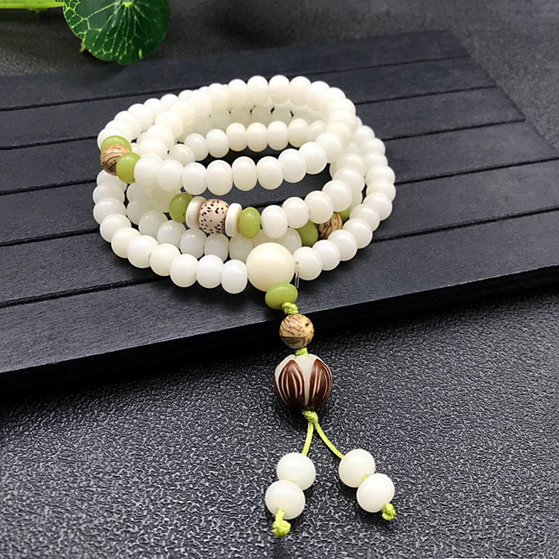 Style White Jade Bodhi Root Original Ecology Seed Buddha Beads Bracelet