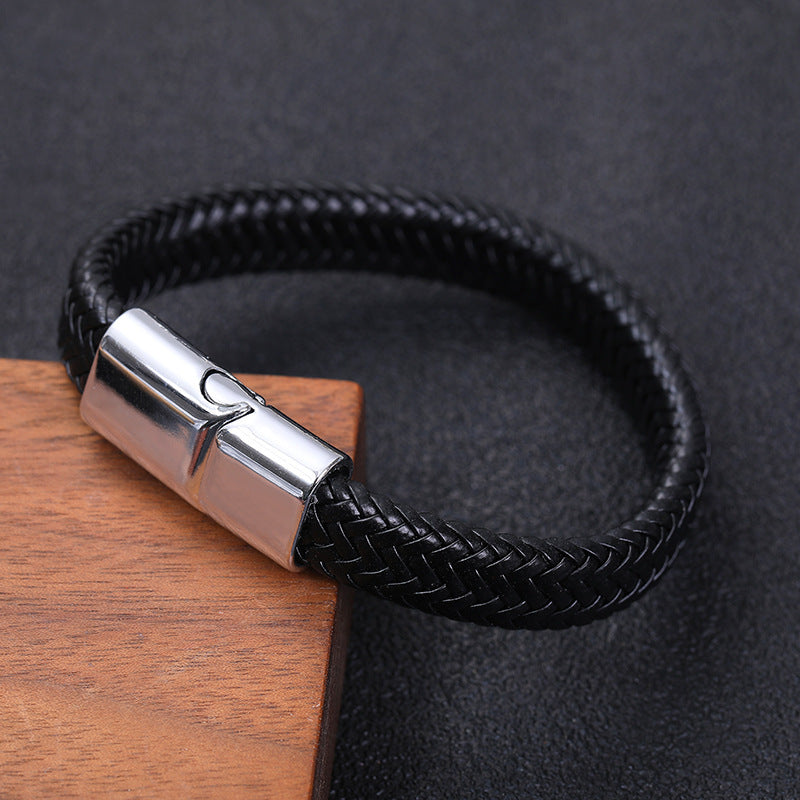 Men's Vintage Weave Leather Rope Magnetic Buckle Bracelet