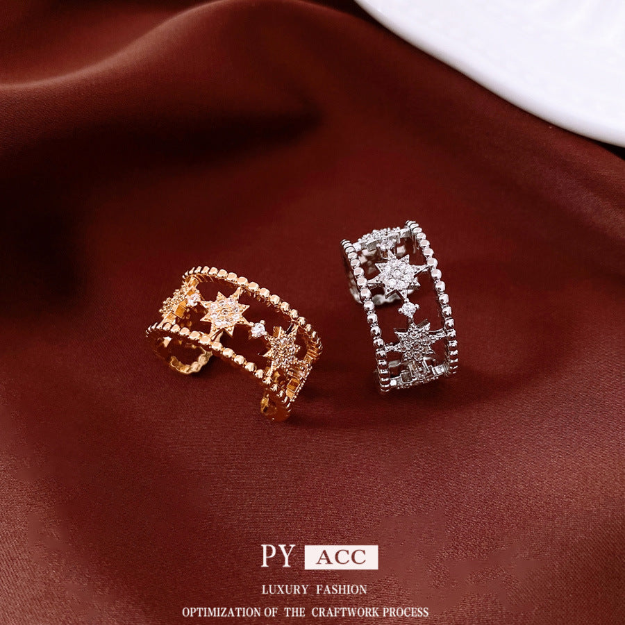 Zircon Round Hollow Opening Light Luxury High-grade Sense Ring