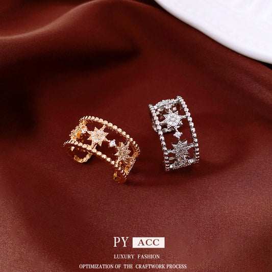 Zircon Round Hollow Opening Light Luxury High-grade Sense Ring