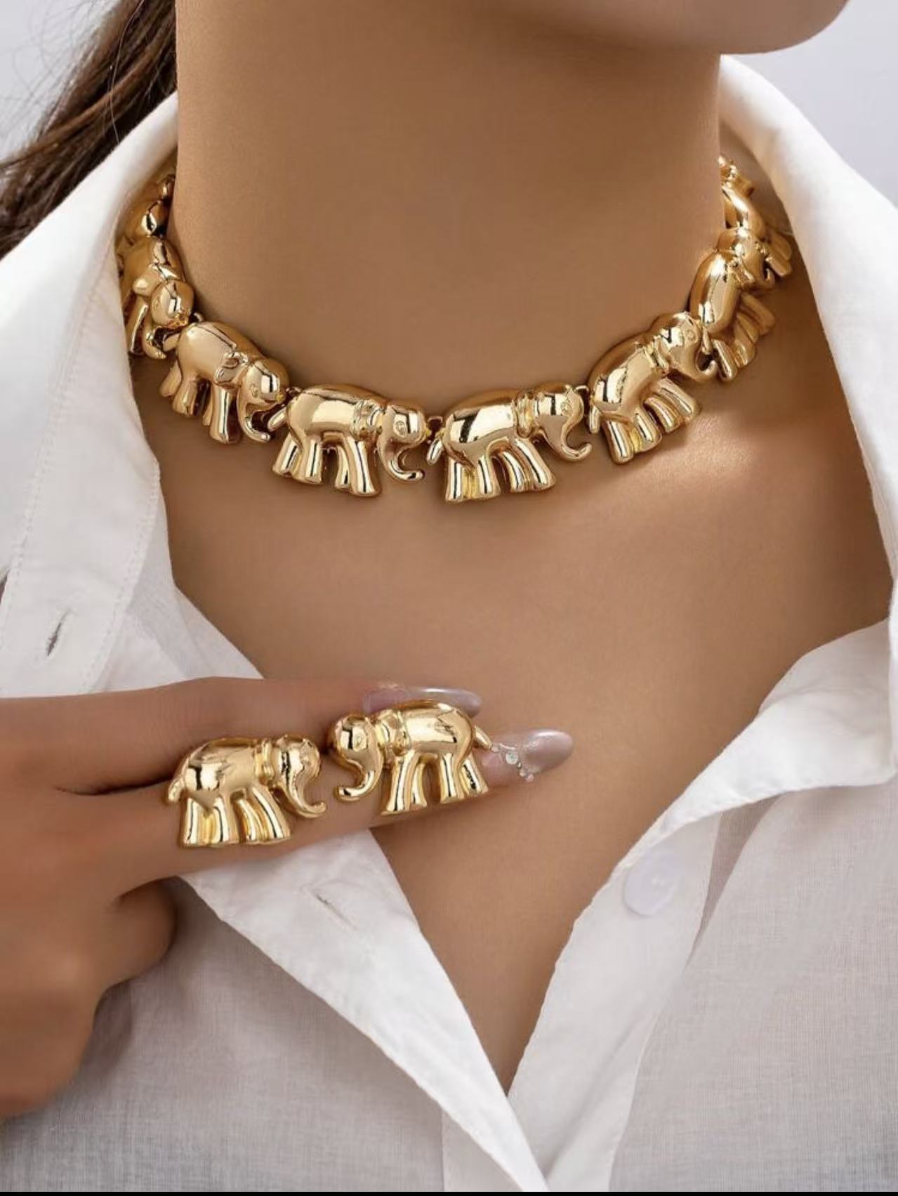 Elephant Shape Exaggerated Personalized Style Twin Necklaces