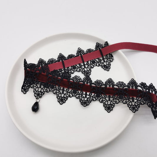 Neck Wine Red Dark Lace Veet Strap Collar