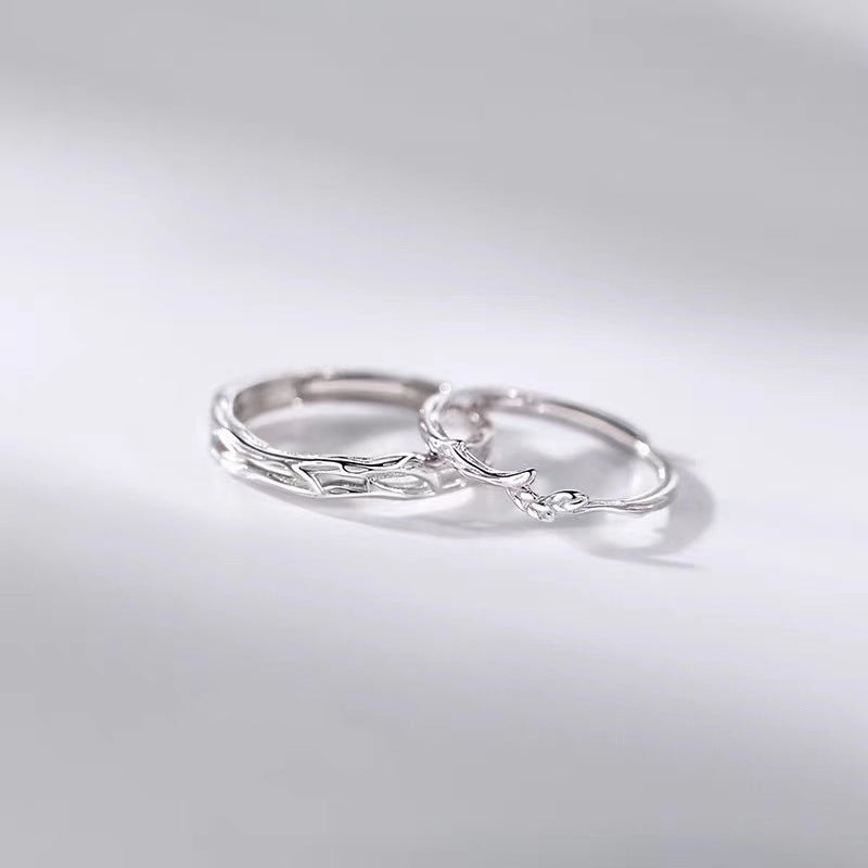 Women's & Men's Sier-plated Couple Niche Simple Long-distance Love Ring