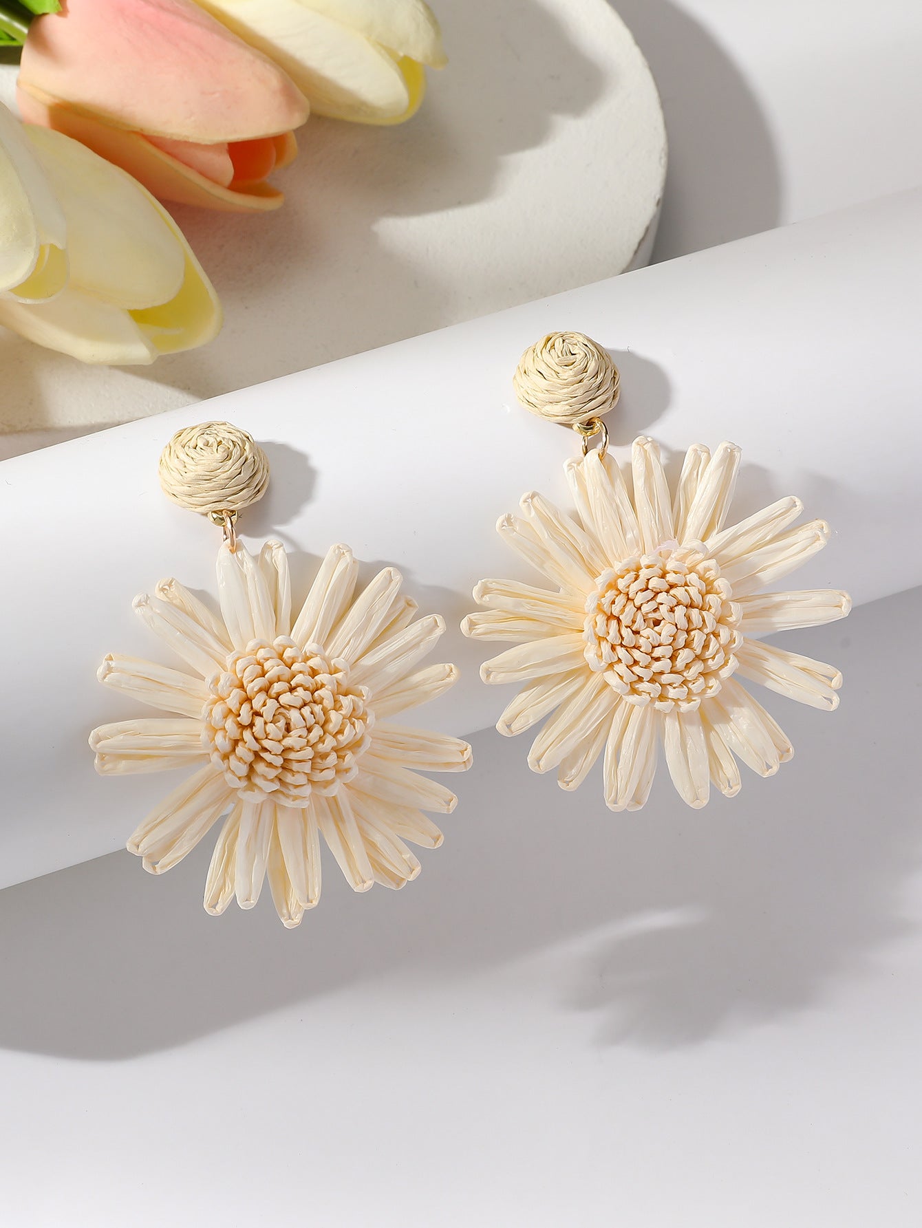 Bohemian Vacation Style Raffia Woven Sunflower Rings