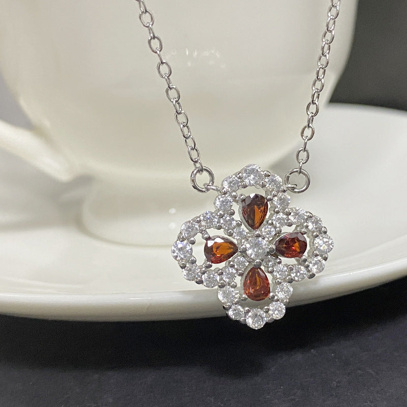 Women's Classic Rainbow Four Leaf Clover Ear Simple Plated Bright Zirconium Jewelry Set