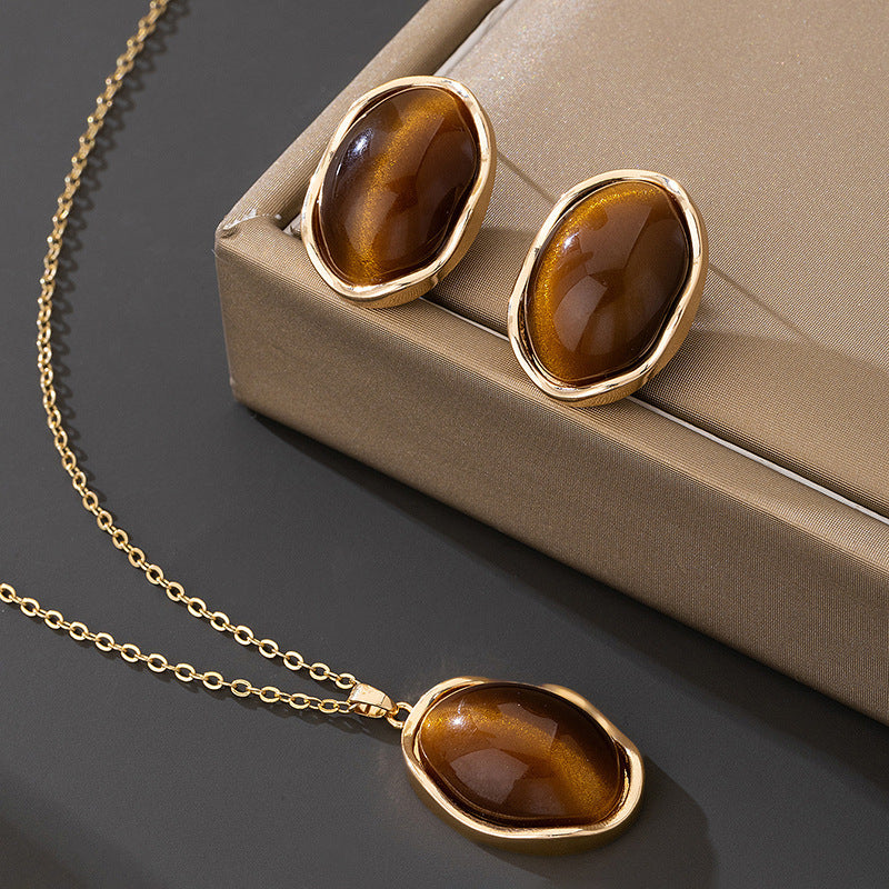 Women's Luxury Tigereye Suit High-grade Clavicle Chain Jewelry Set