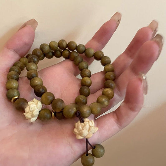 Wooden Beaded Lotus Chinese Zen Niche Vintage Bracelet