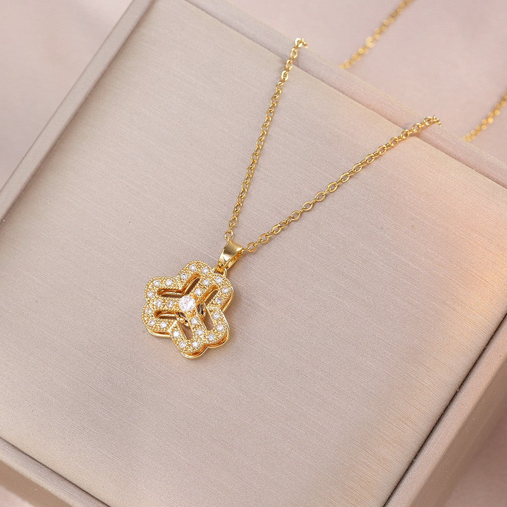 Women's Colorful Flower Titanium Steel Clavicle Chain Necklace