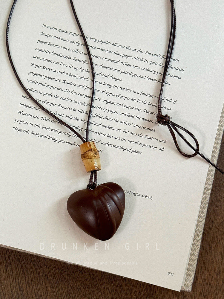 Women's Wooden Love Simple Halter Long Sweater Necklace