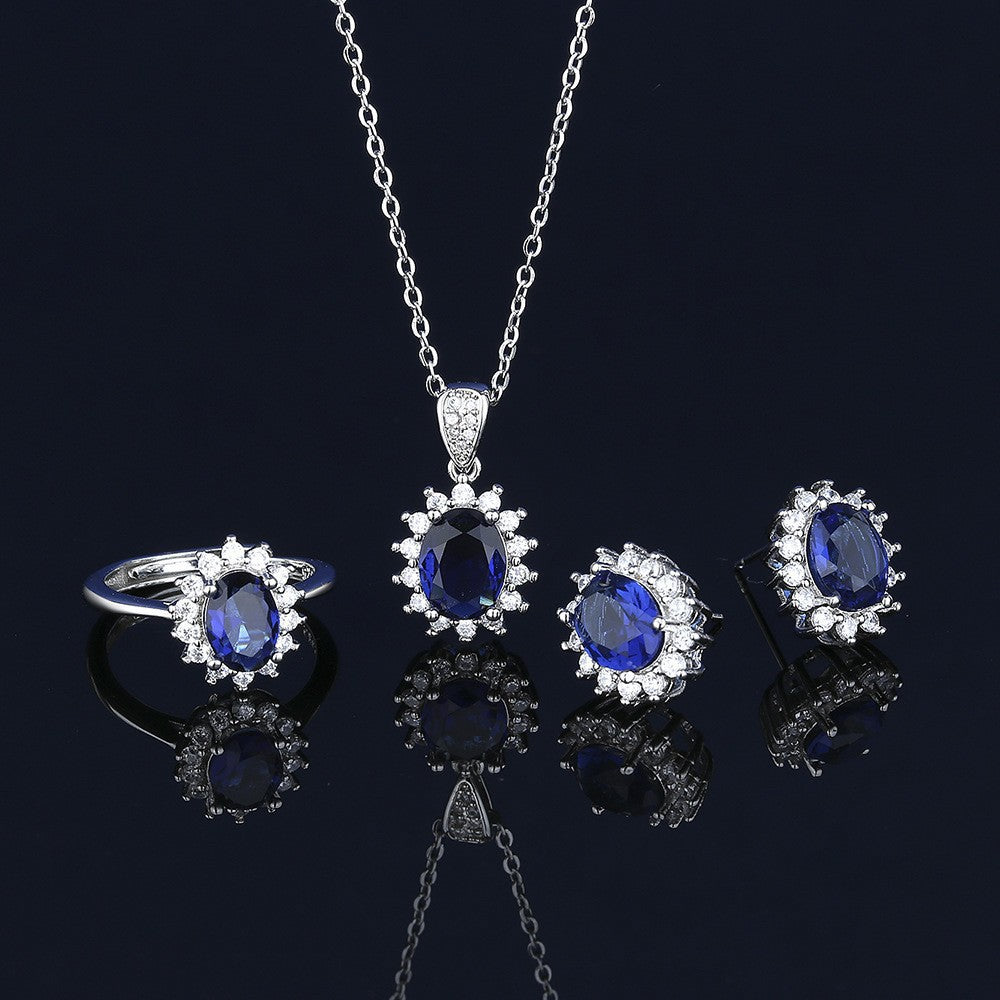Women's Blue Red Yellow Green Purple White Gemstone Zircon Princess Jewelry Set
