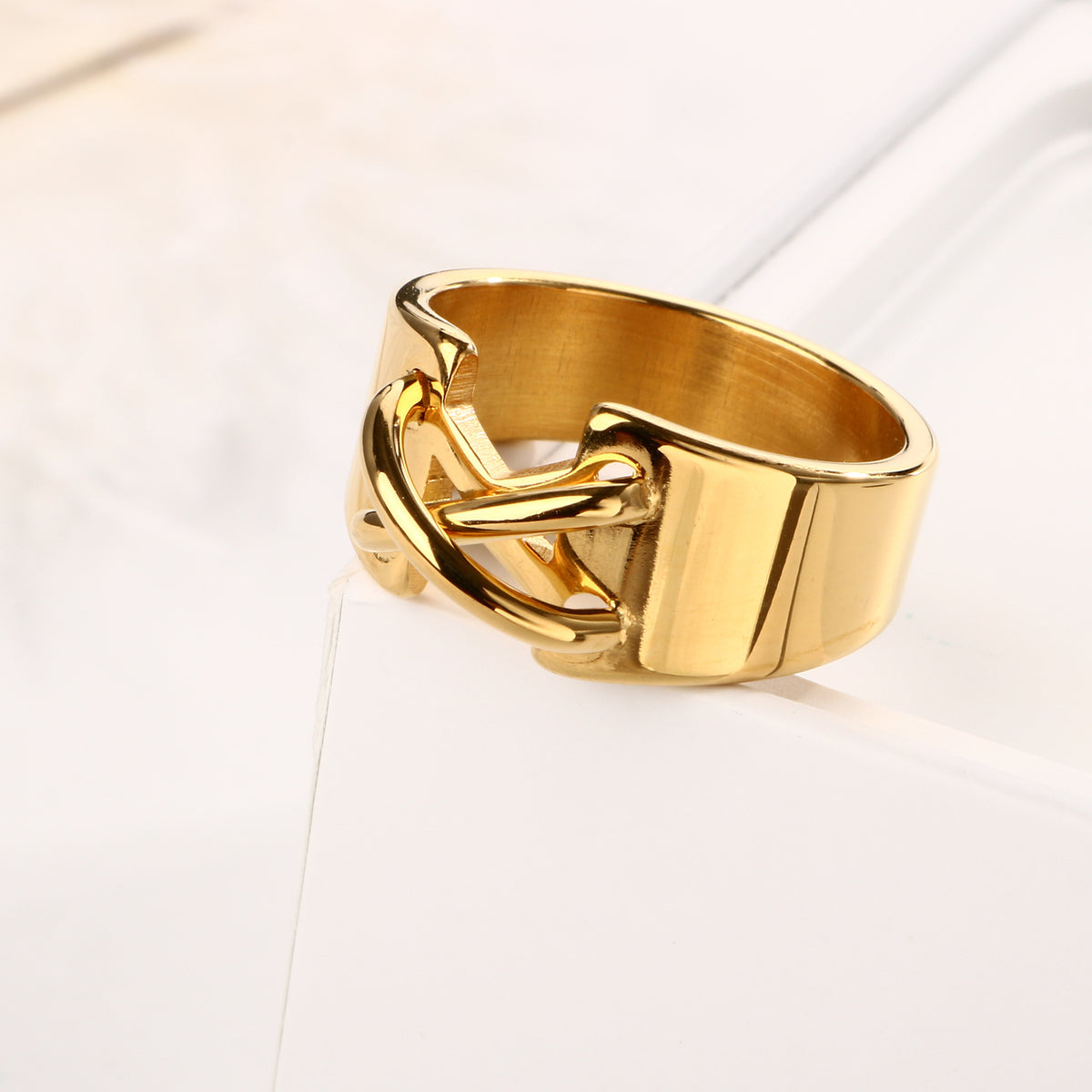 Fashion Personality Simple Cross X Electroplated Gold Stainless Ring