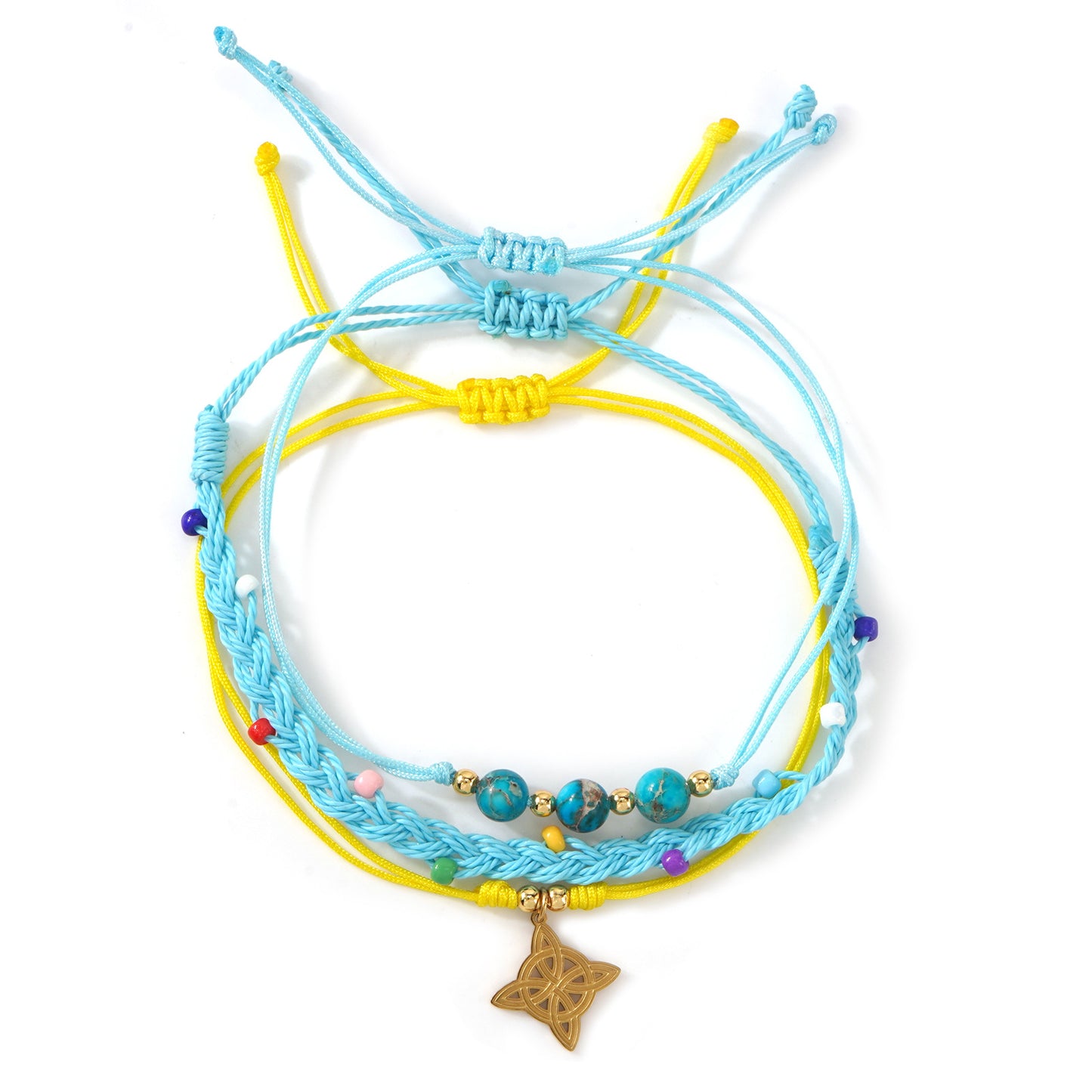 Seaside Style Wax Line Combination Turquoise Emperor Stone Beaded Hand-woven Bracelet