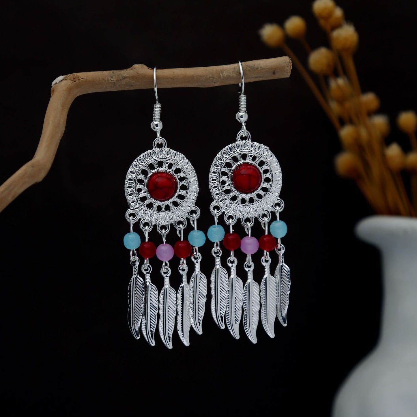 Personalized Ethnic Style Miao Sier Geometric Colorful Rings