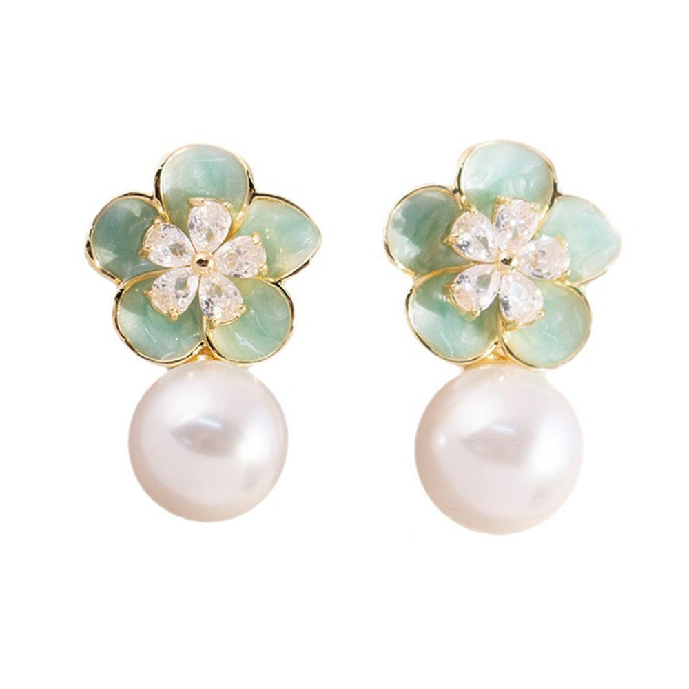 Inlaid Zircon Flower Elegant High-grade Pearl Earrings