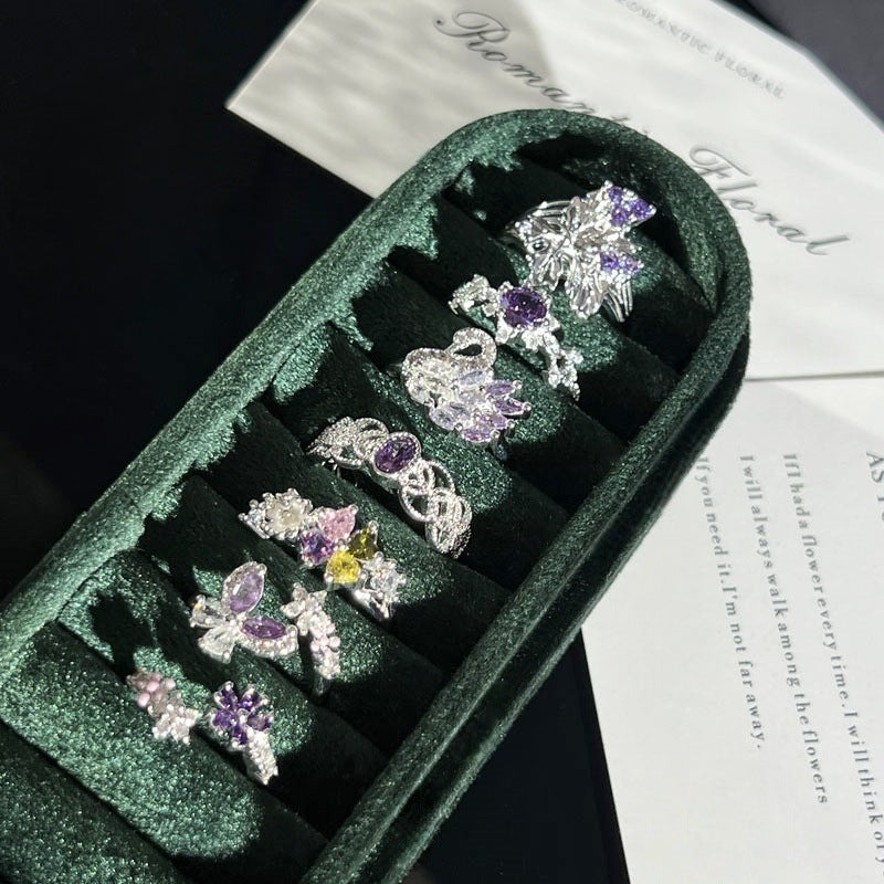 Purple Romantic Fantasy Diamond Sweet Female Niche Butterfly Ring