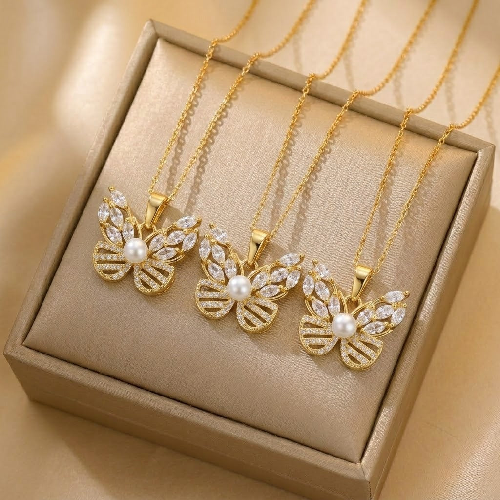 Women's French Butterfly Zircon Minority Fashion Design Temperament Titanium Necklace