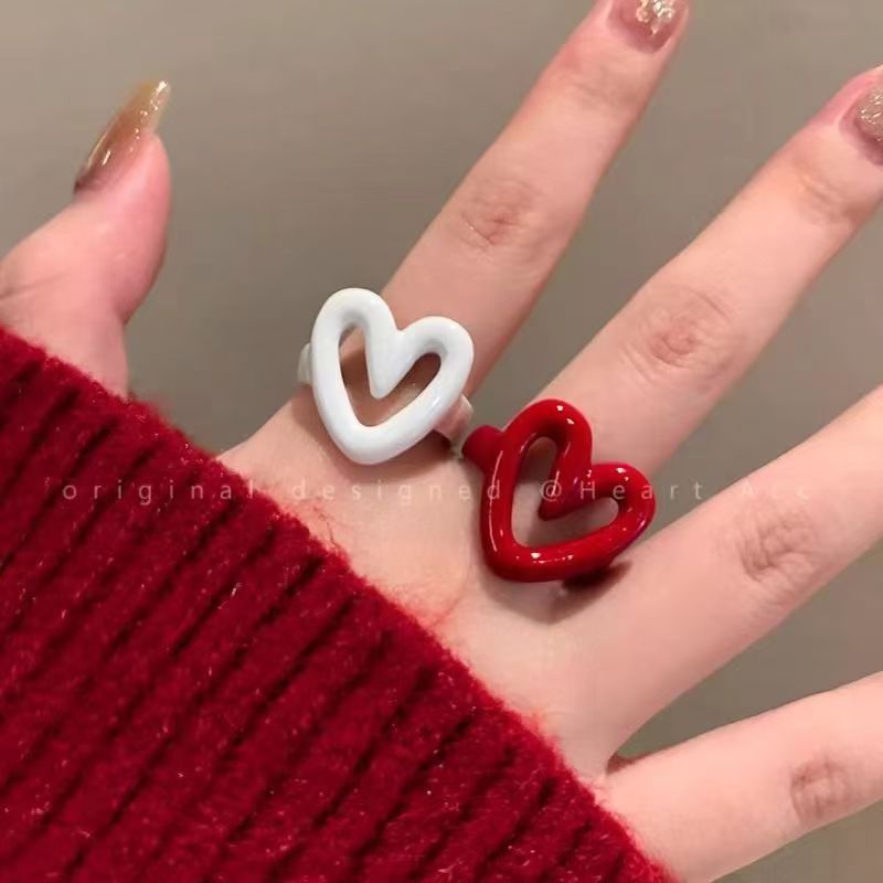 Drip Glazed Love Heart-shaped Female Adjustable Index Finger Niche Special Ring