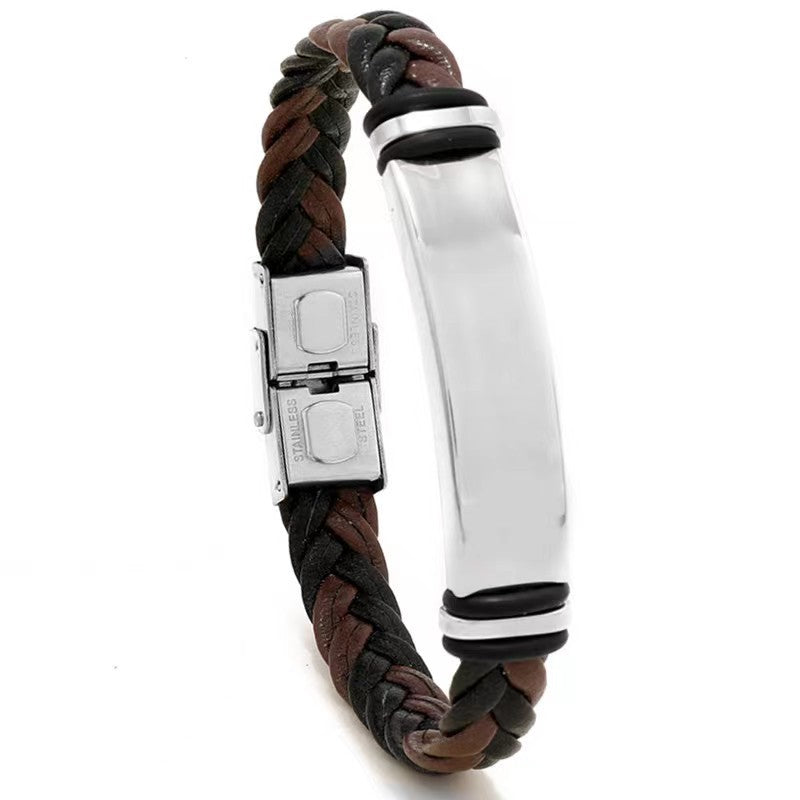 Simple Casual Stainless Steel Leather Woven Bracelets