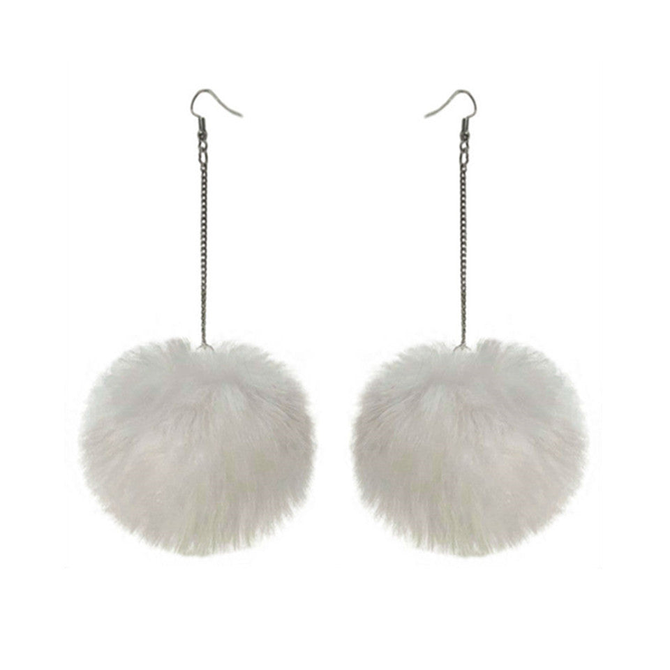 Plush Fur Ball Ear Hook Ethnic Style Popular Sier Chain Earrings