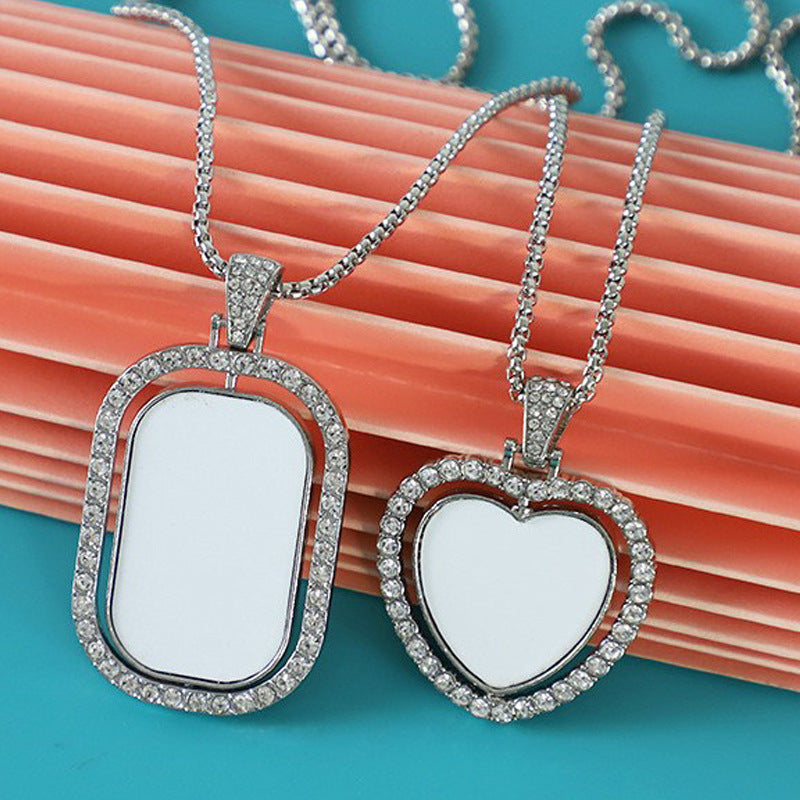 Thermal Transfer Blank Diamond Studded Hollow Personality Picture Printing Double-sided Necklace